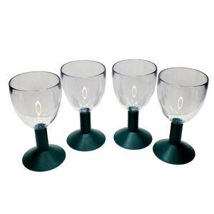 Made in Portugal Plastic Wine Stem Cups Green Clear Plasticware Picnic 6 in